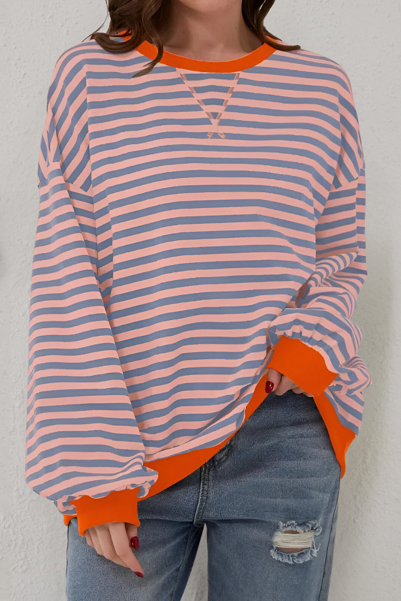 Women's Striped Crew Neck Sweatshirt – Relaxed Long Sleeve Pullover