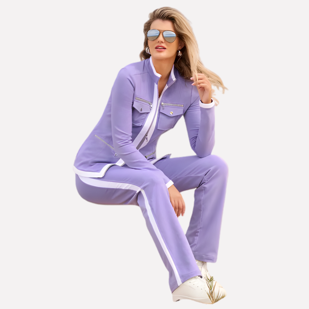 Women's Contrast Trim Tracksuit – Zip Jacket & Matching Pants Set