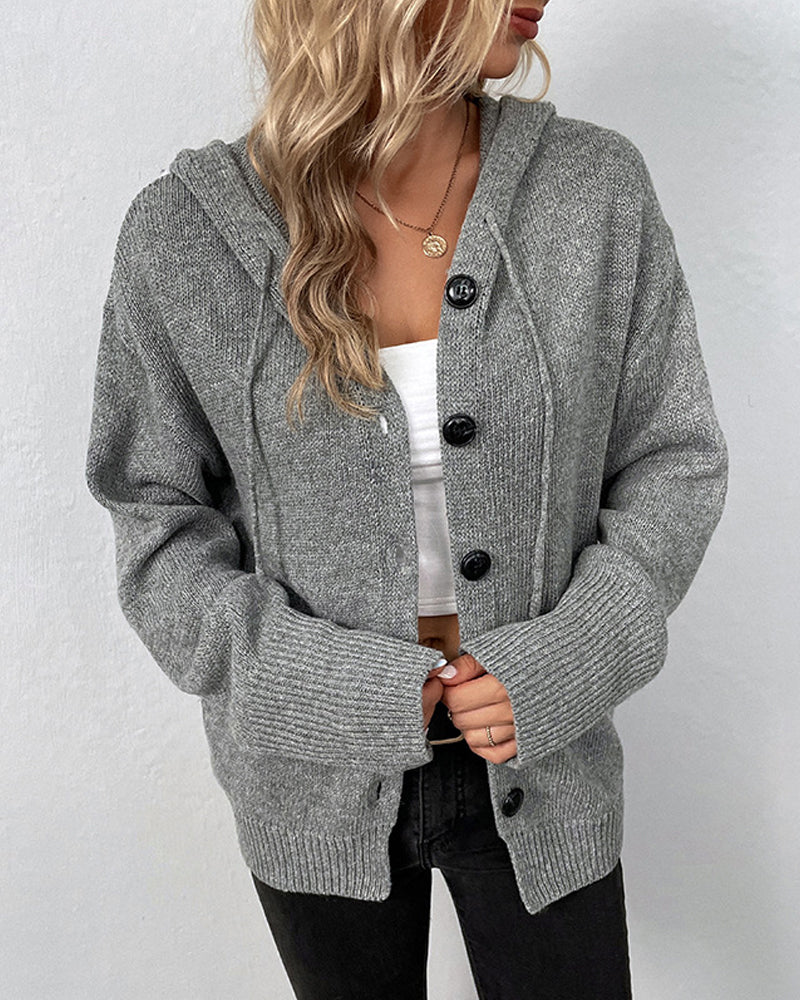 Women's Lace-Up Hooded Cardigan – Relaxed Long Sleeve Cardigan
