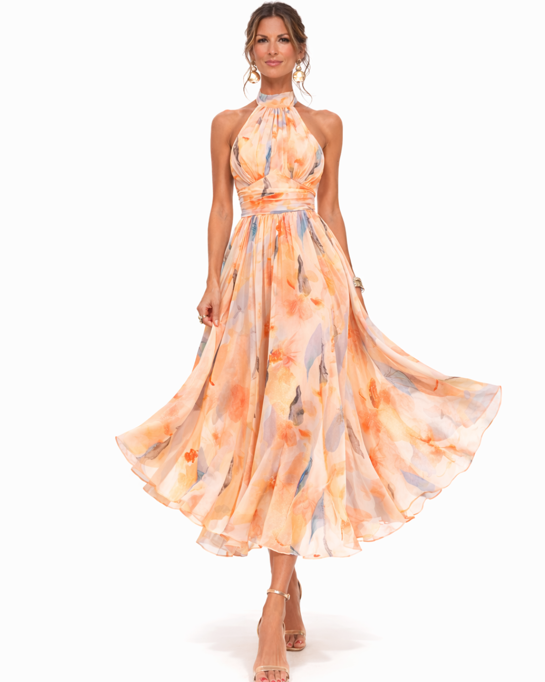 Women's Floral Backless Maxi Dress – Flowy Formal Occasion Dress