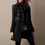 Women's Tailored Mid-Length Coat – Double-Breasted Button Overcoat