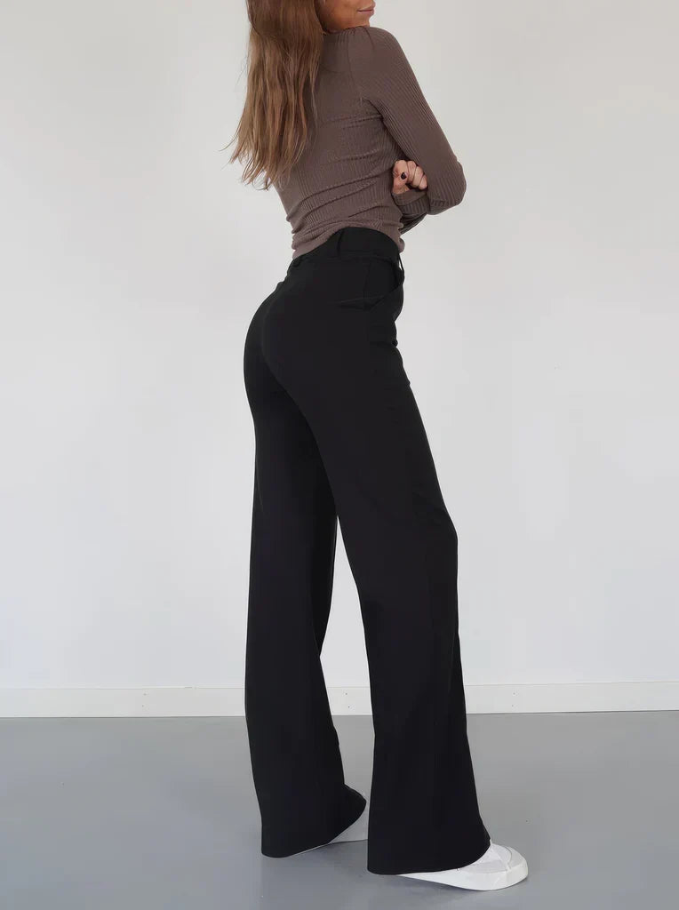 Women's High Waist Dress Trousers – Tailored Wide Leg Fitted Waist Pants