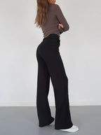 Women's High Waist Dress Trousers – Tailored Wide Leg Fitted Waist Pants