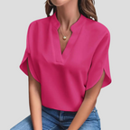 Women's Short Sleeve V-Neck Blouse – Stand Collar Summer Blouse