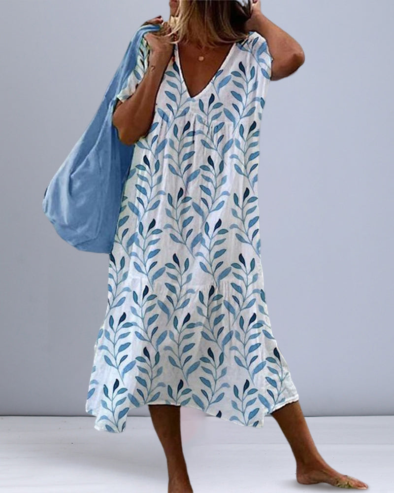 Serphine | Leaf Print Midi Dress
