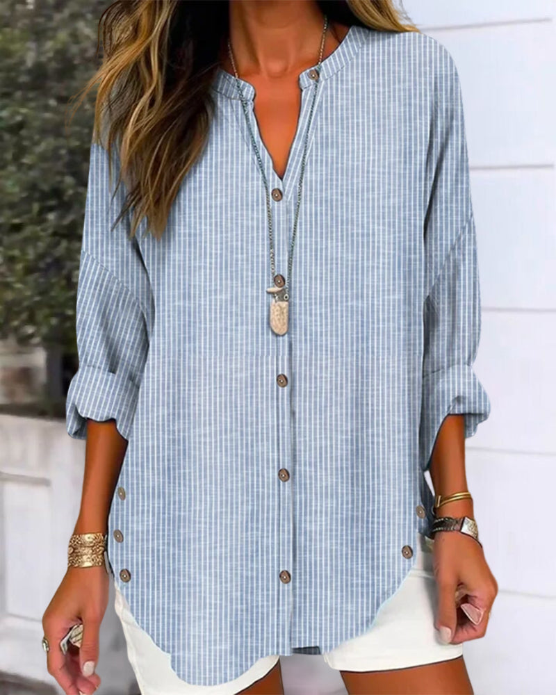 Women's Striped Button Front Blouse – Relaxed Casual Shirt Blouse