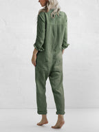 Women's Long Sleeve Wide Leg Jumpsuit – Relaxed Full Length Occasion Jumpsuit