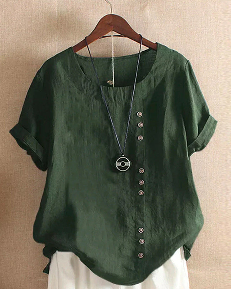 Women's Casual Blouse with Button Detail and Short Sleeves