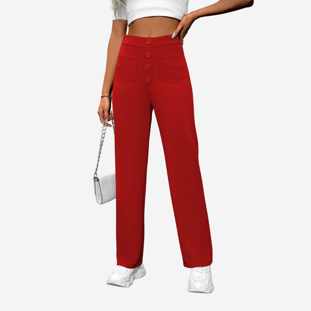 Women's Stretch Straight Leg Pants – High Waist Pocket Tailored Trousers