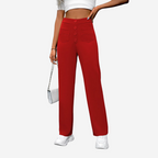 Women's Stretch Straight Leg Pants – High Waist Pocket Tailored Trousers