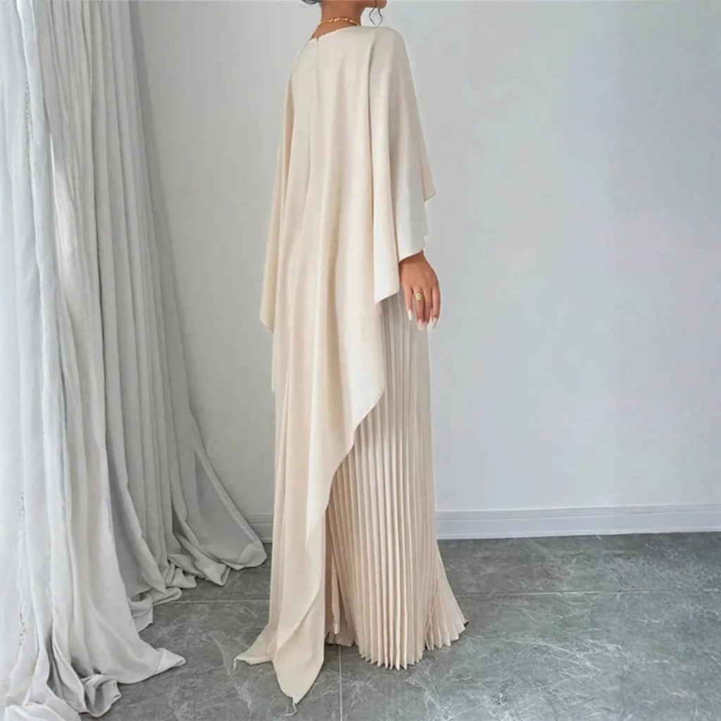 Women's Pleated Cape Wedding Guest Maxi Dress – Draped Formal Evening Dress