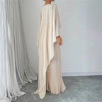 Women's Pleated Cape Wedding Guest Maxi Dress – Draped Formal Evening Dress