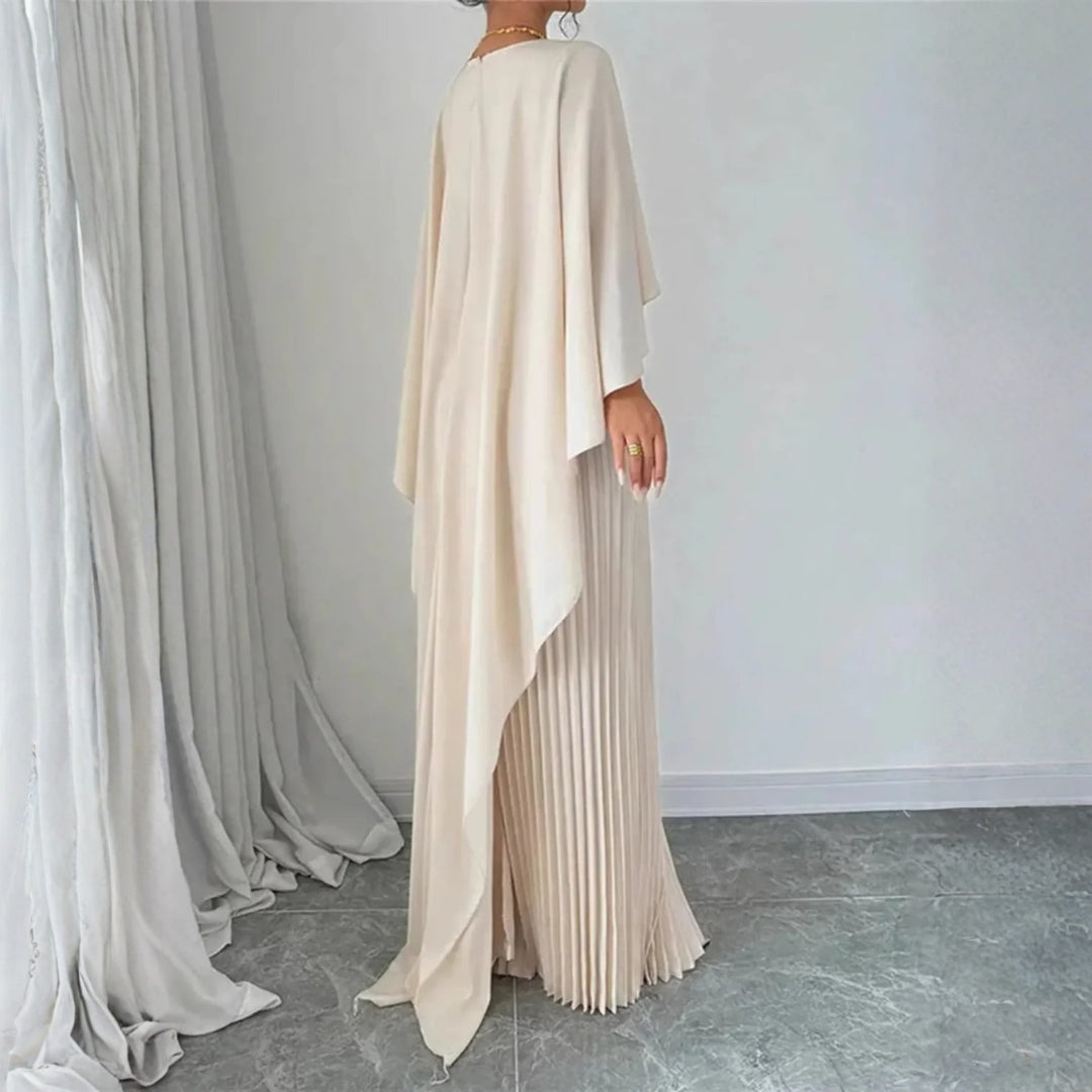 Women's Pleated Cape Wedding Guest Maxi Dress – Draped Formal Evening Dress
