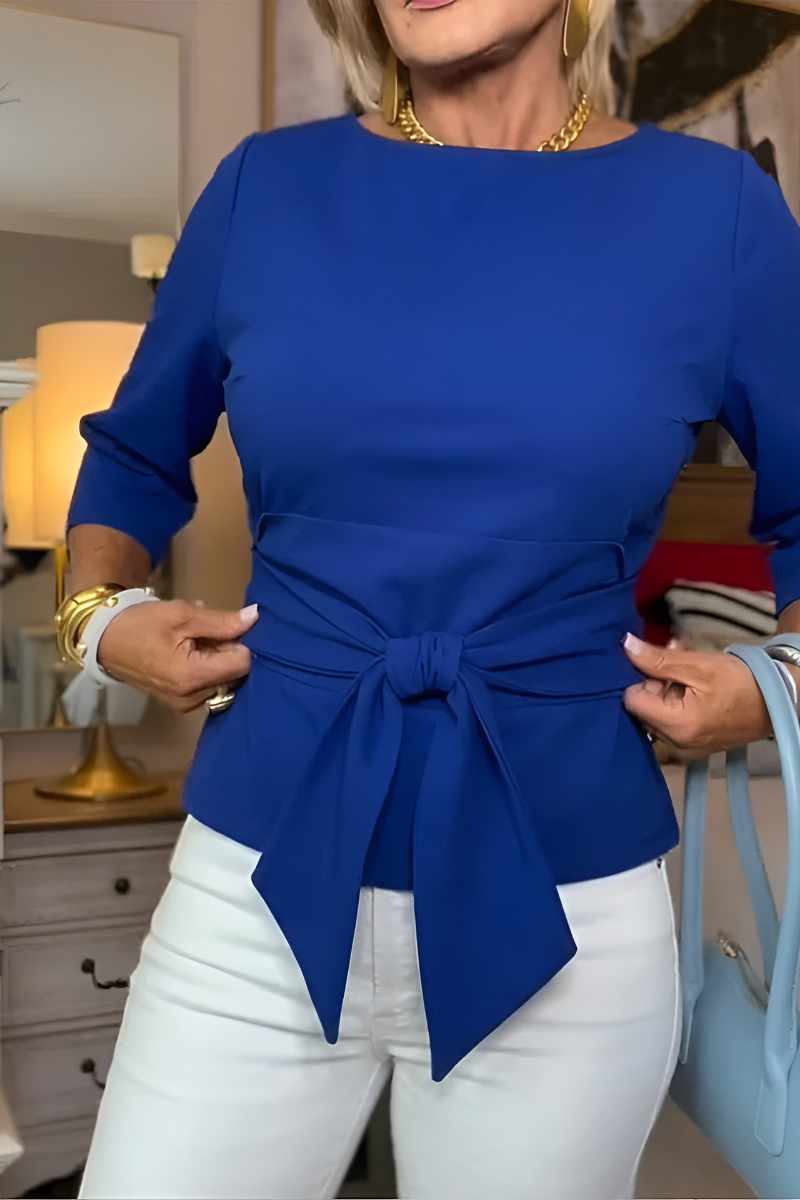 Women's Tie Waist Blouse – Adjustable Bow Front Fitted Top