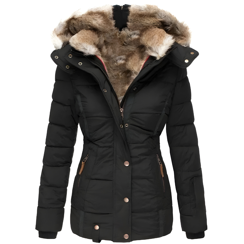 Women's Fur Hood Quilted Coat – Longline Removable Hood Winter Coat