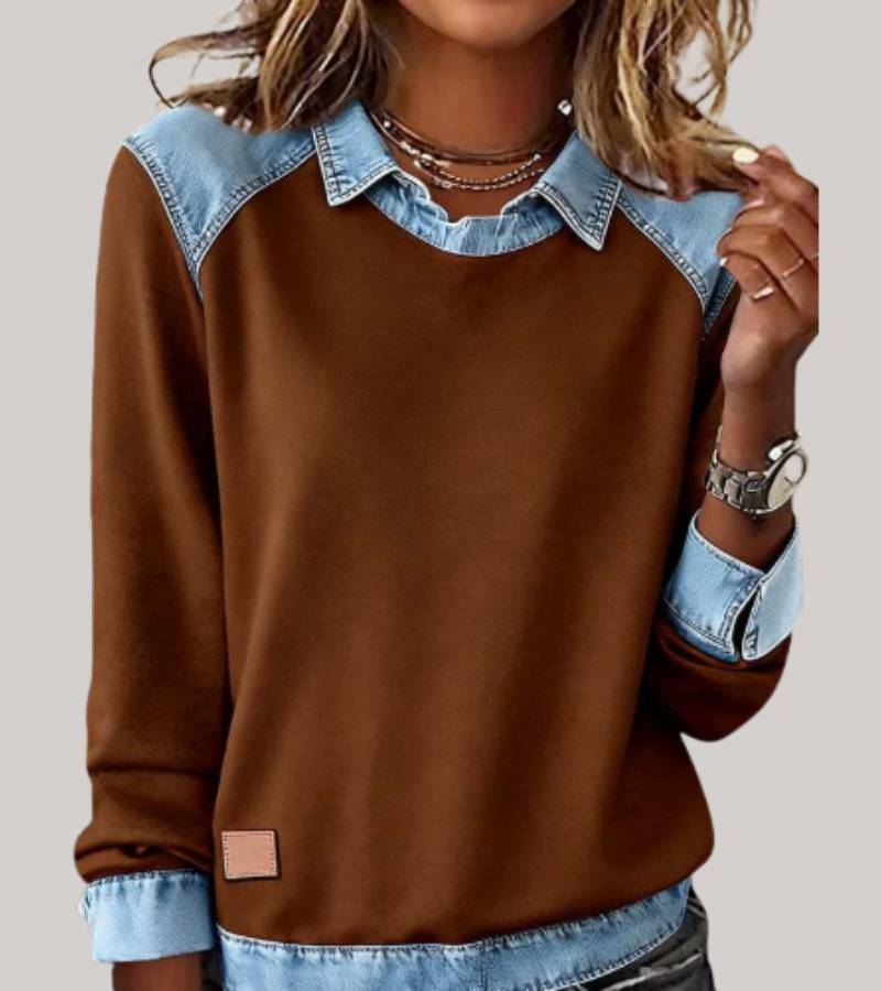 Women's Contrast Panel Sweater – Two-Tone Relaxed Knit Pullover