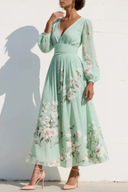 Women's Floral Pleated Wedding Guest Midi Dress – Flowy Summer Occasion Dress
