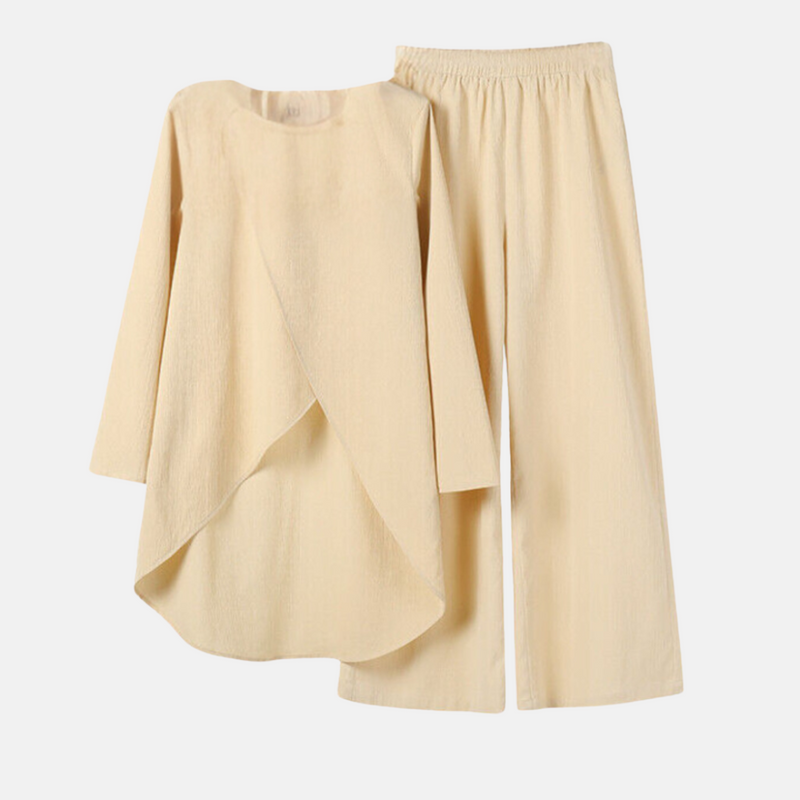 Women's Asymmetrical Two-Piece Set – Wide Leg Pants Matching Set