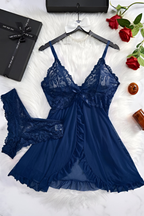 Women's Sheer Lace Lingerie Set – Deep V-Neck Bra & Matching Brief Set