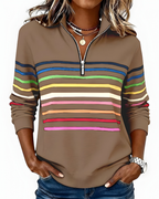 Women's Striped Quarter-Zip Sweater – High Neck Long Sleeve Pullover