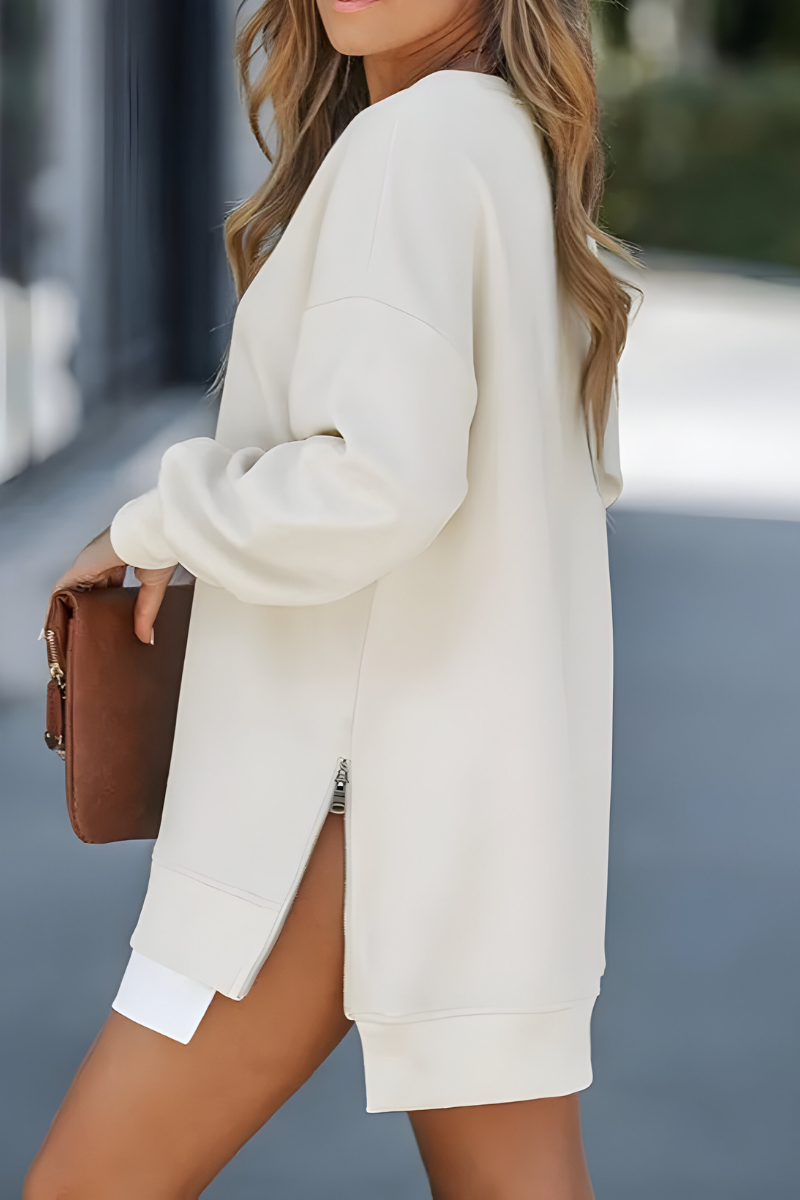 Women's Side-Zip Oversized Sweater – Relaxed Long Sleeve Pullover