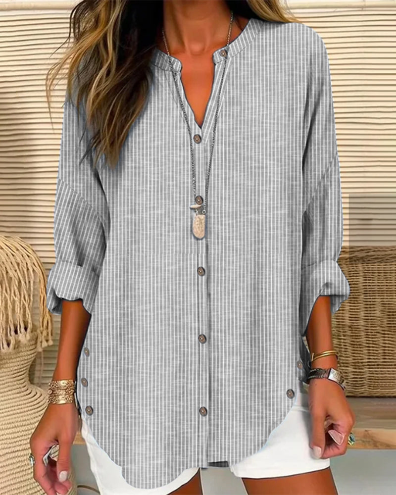 Women's Striped Button Front Blouse – Relaxed Casual Shirt Blouse