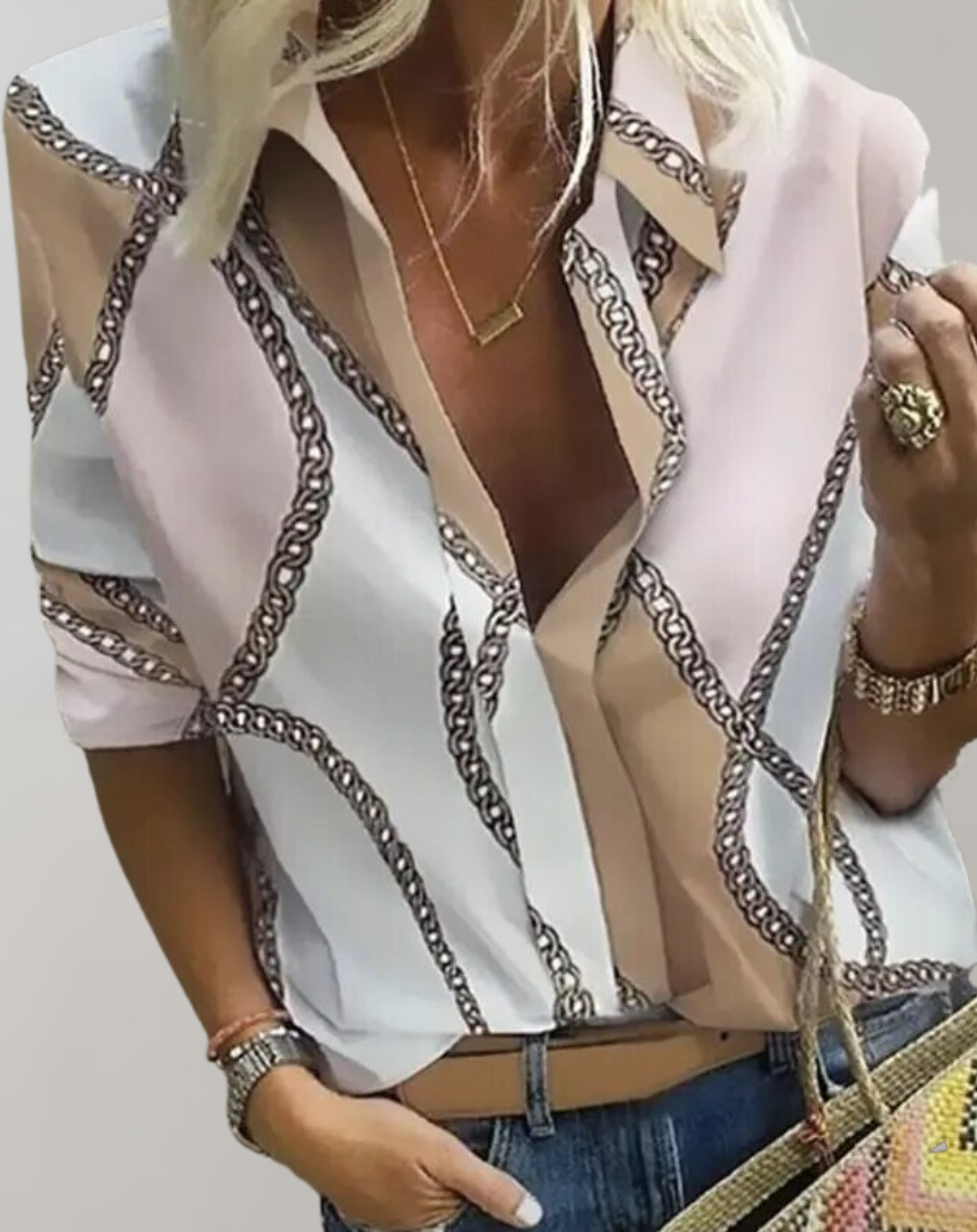 Women's Chain Print Blouse – Elegant Office Blouse