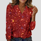 Women's Sparkle V-Neck Blouse – Sequin Long Sleeve Evening Blouse