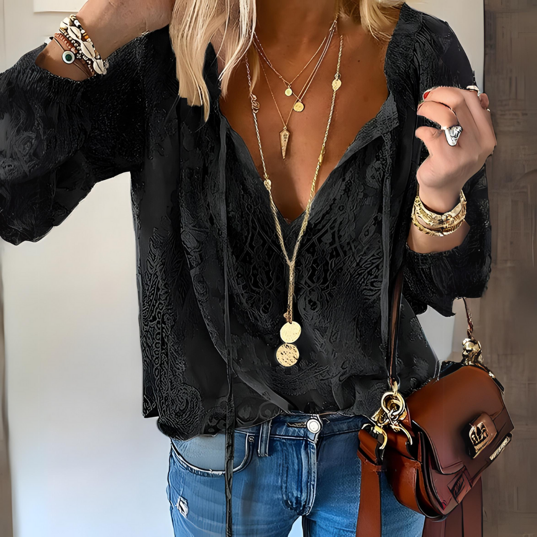 Women's Boho Blouse with V Neckline and Relaxed Fit