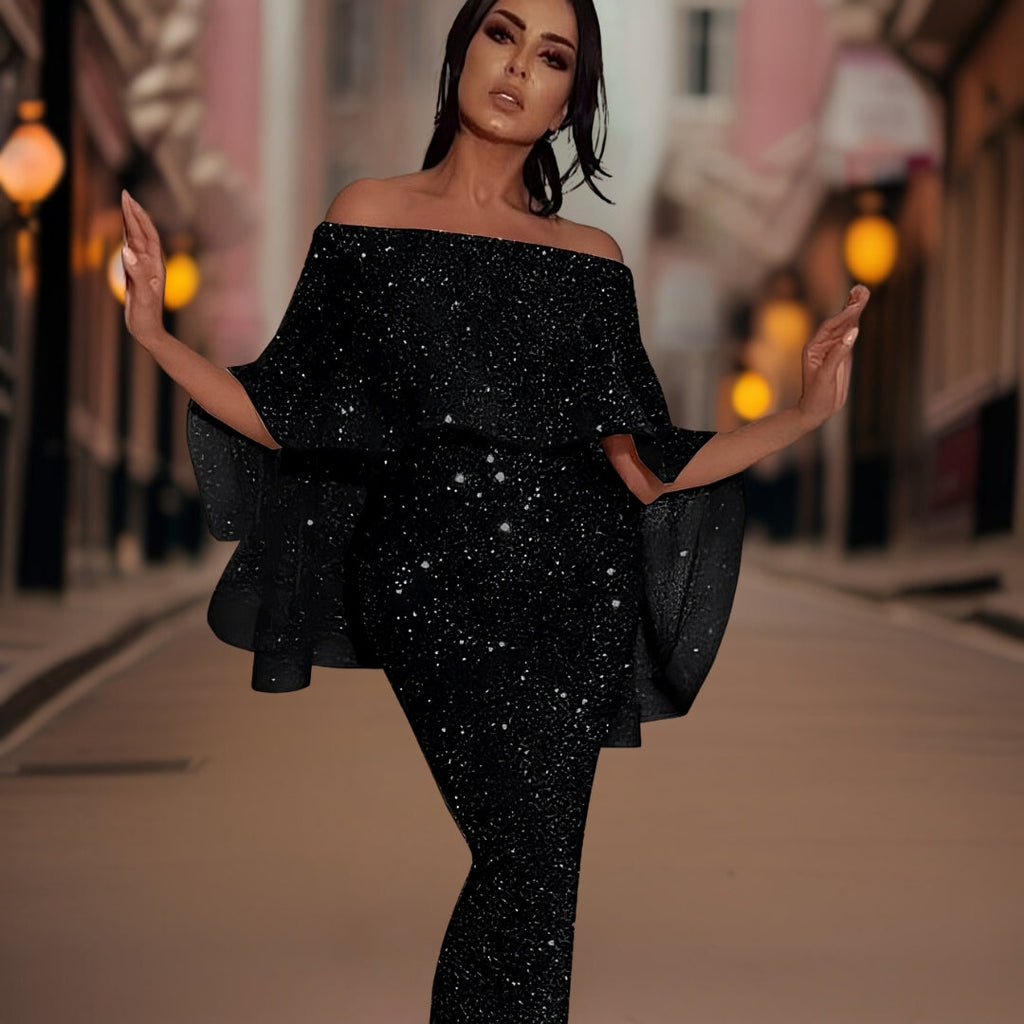Women's Ruffle Off-Shoulder Dress – Fitted Statement Cocktail Dress
