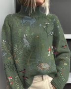 Women's Patterned Crew Neck Sweater – Graphic Long Sleeve Knit Pullover