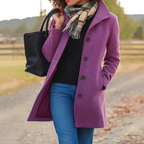 Women's Winter Coat – Button Front Long Coat – Helga