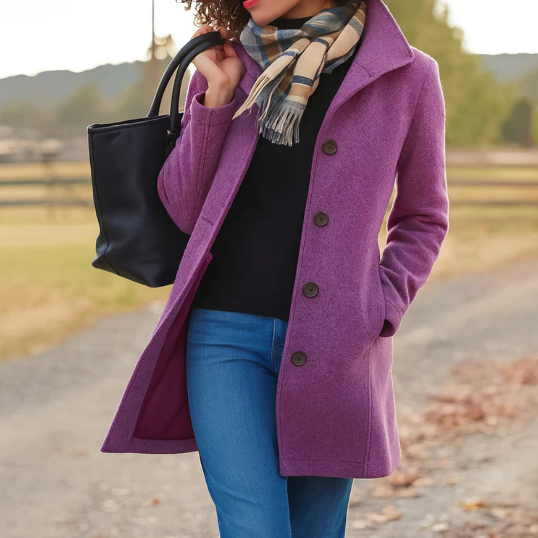 Women's Winter Coat – Button Front Long Coat – Helga