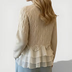 Women's Ruffle Detail Sweater – Textured Long Sleeve Knit Pullover
