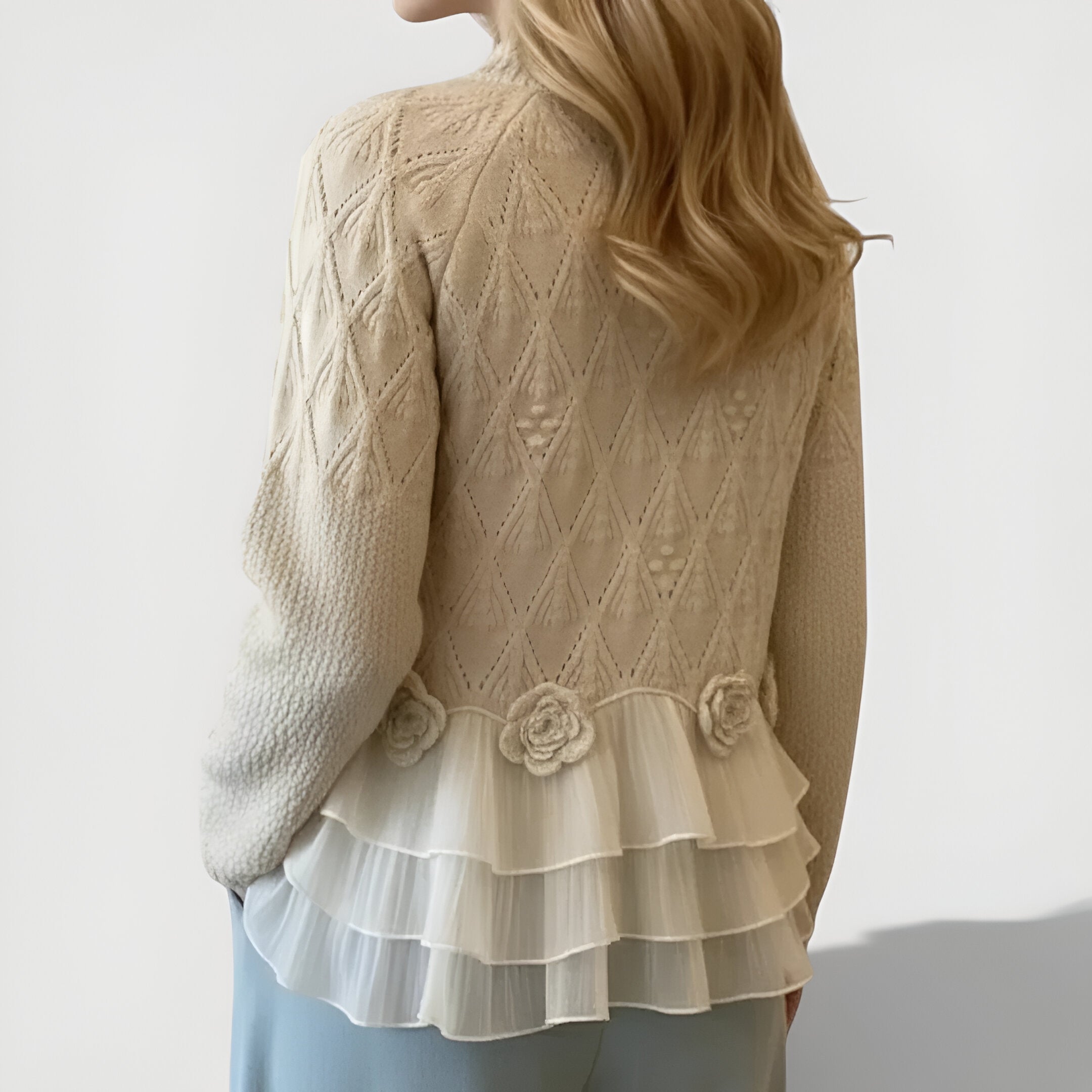 Women's Ruffle Detail Sweater – Textured Long Sleeve Knit Pullover