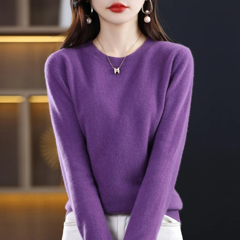 Women's Classic Crew Neck Knit Sweater – Soft Long Sleeve Pullover