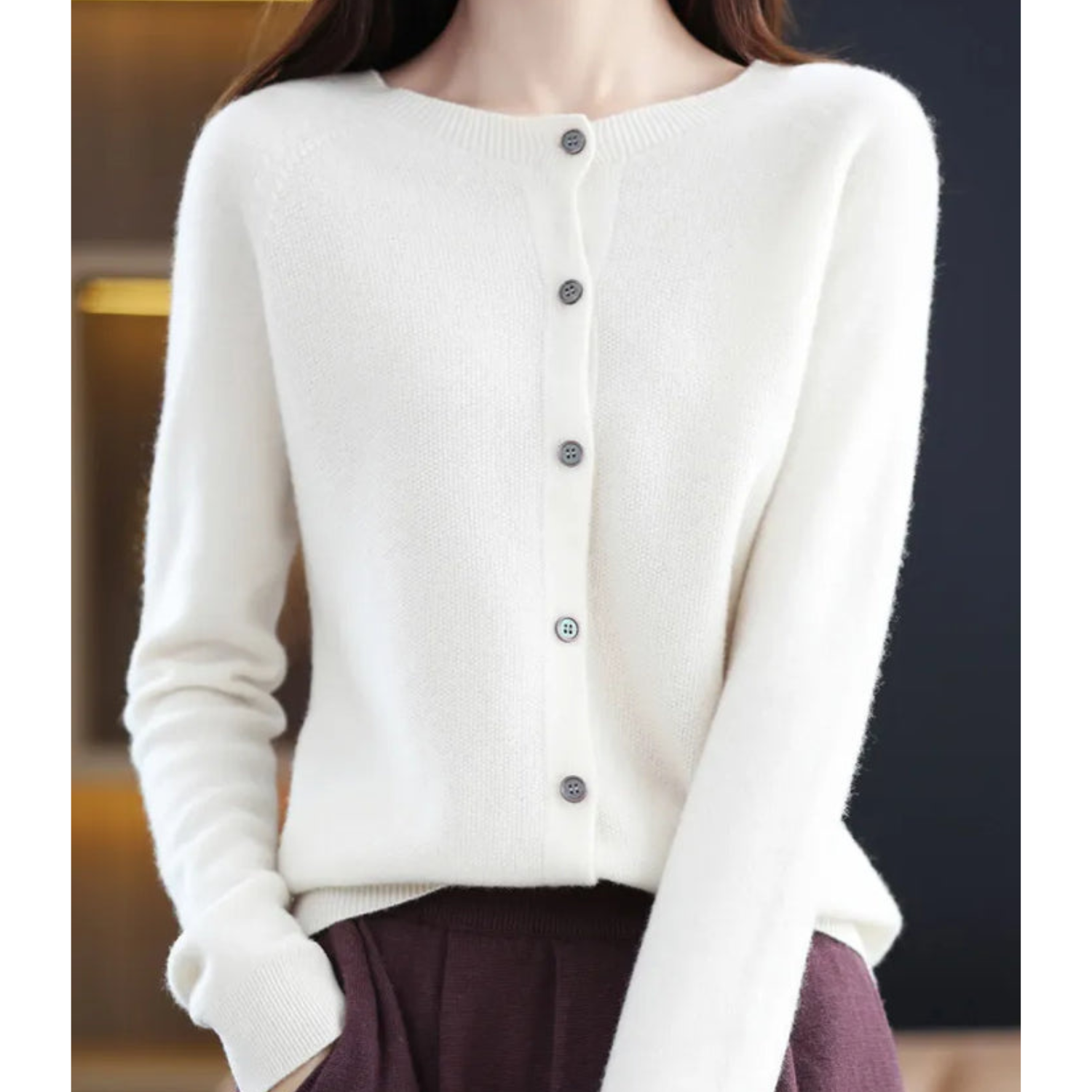 Women's Classic Button Knit Cardigan – Long Sleeve Crew Neck Cardigan