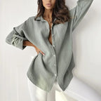 Women's Long Sleeve Shirt Blouse – Relaxed Collared Button Blouse