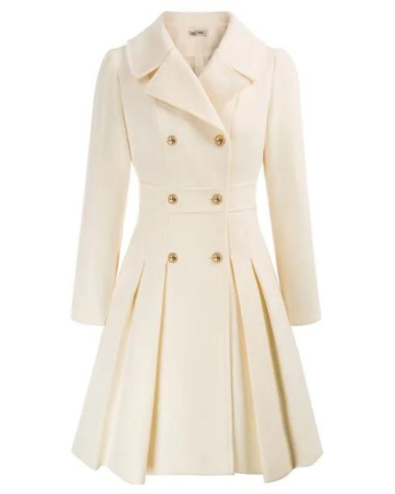 Women's Tailored Pleated Coat – Long Button Front Winter Overcoat