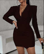 Women's Flowy V-Neck Cocktail Dress – Elastic Waist Evening Occasion Dress