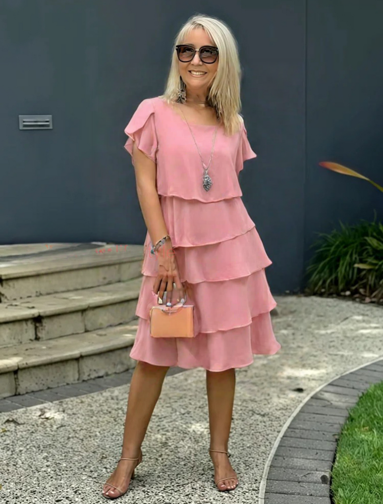 Women's Layered Midi Dress – Short Sleeve Dress