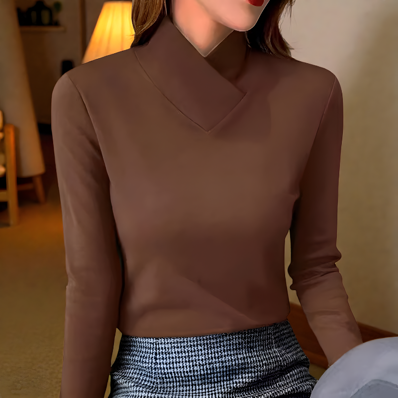 Women's High Collar Top – Minimalist Fitted Long Sleeve Top