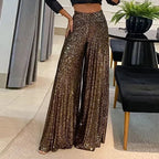 Women's High Waist Sequin Palazzo Pants – Flared Glitter Party Trousers