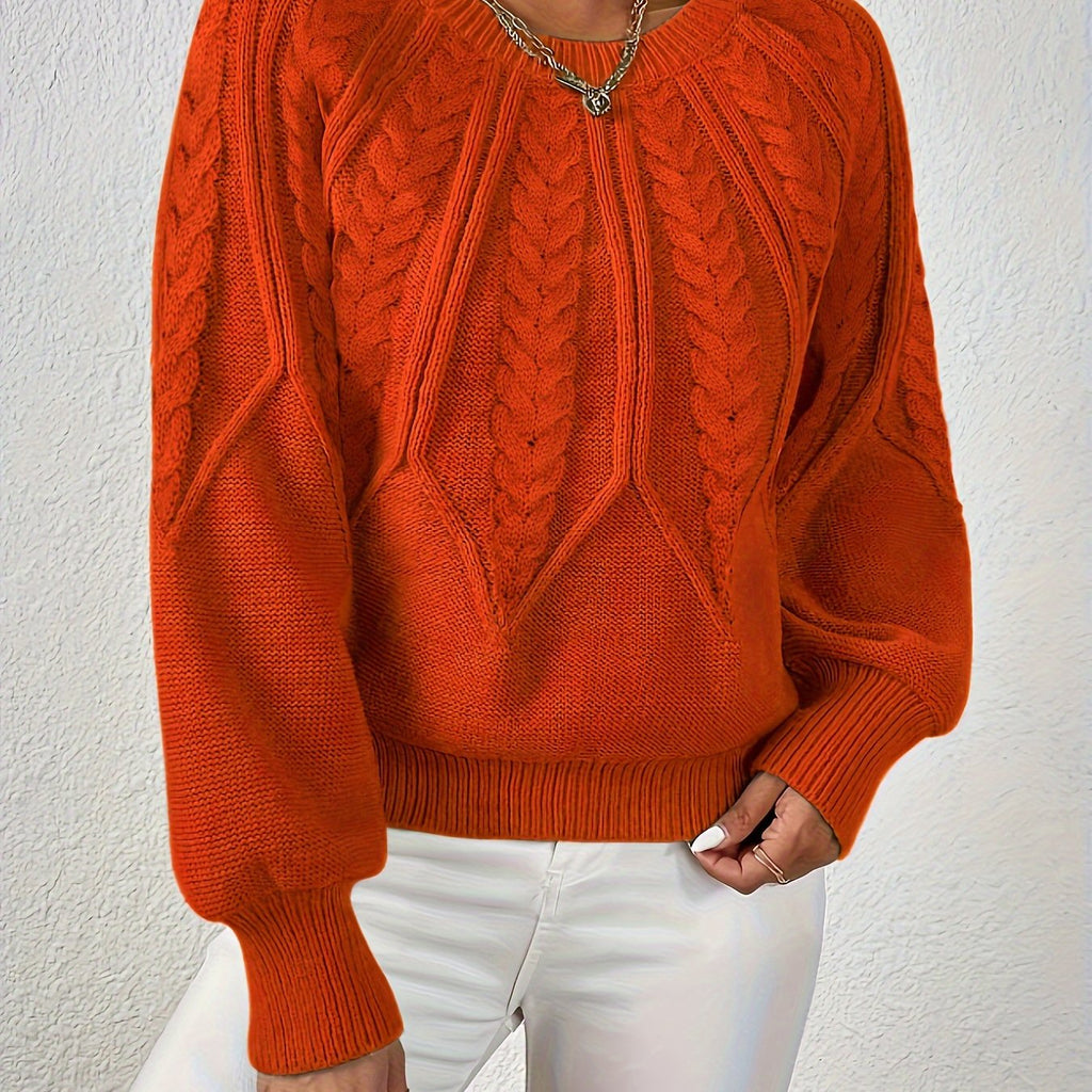 Women's Lantern Sleeve Sweater – Cable Knit Winter Sweater