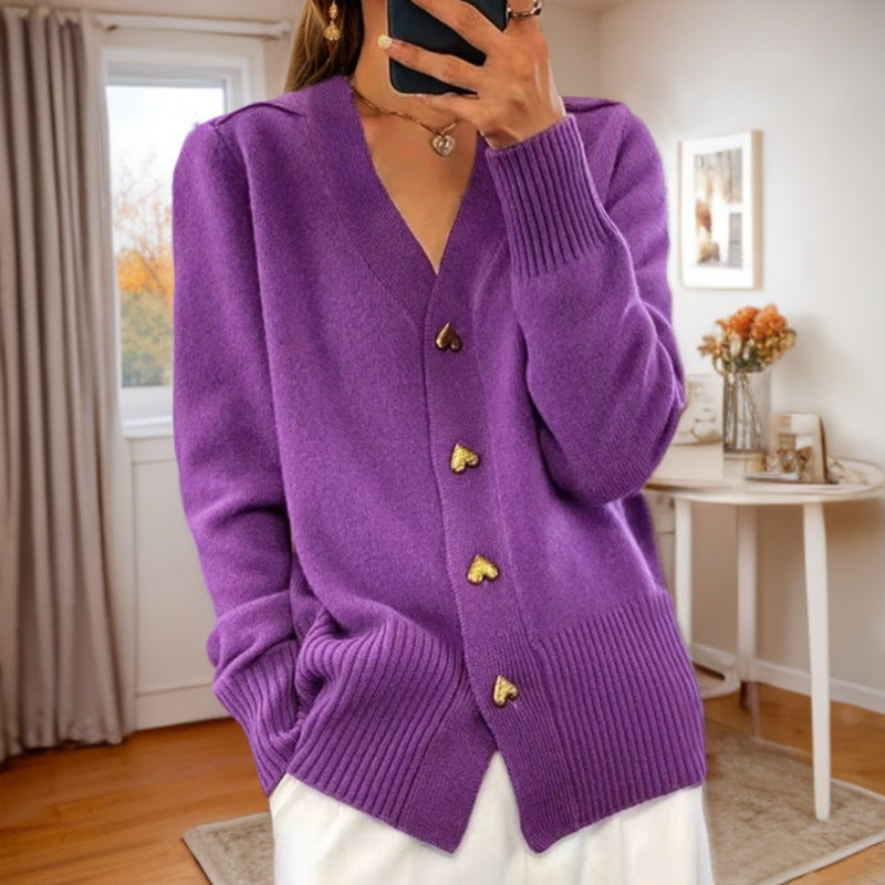 Women's Knit Button Cardigan – Heart Button Soft Sweater