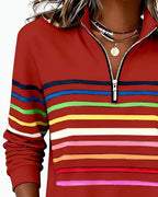 Women's Striped Quarter-Zip Sweater – High Neck Long Sleeve Pullover