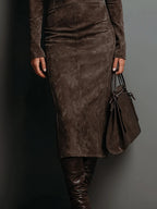 Women's Suede Finish Midi Dress – High Neck Dress
