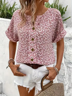 Women's Floral Short Sleeve Blouse – Lightweight Summer Blouse