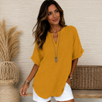 Women's Draped V-Neck Blouse – Relaxed Day-to-Night Dressy Blouse