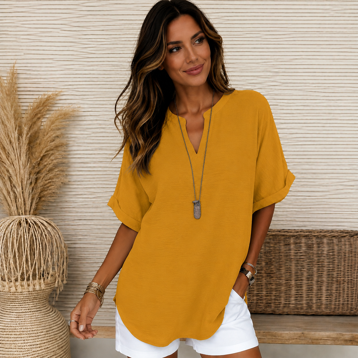 Women's Draped V-Neck Blouse – Relaxed Day-to-Night Dressy Blouse